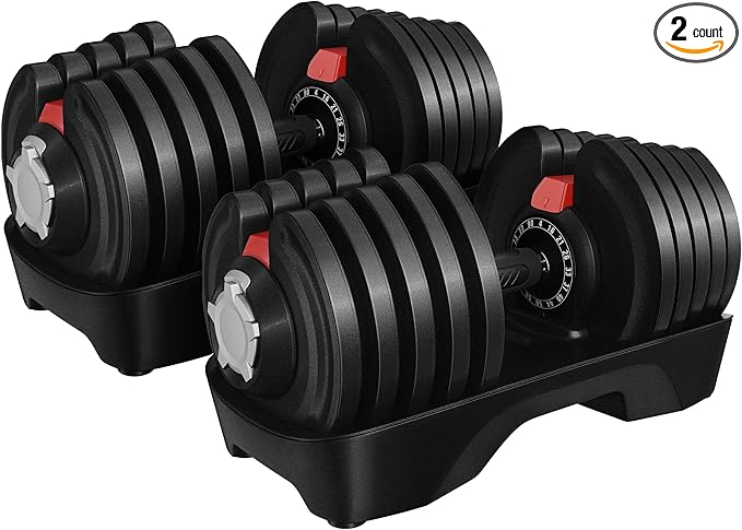Yaheetech Adjustable Dumbbell Set 28/40/52.5/90LBS Adjustable Dumbbells Fast Adjust Dumbbell Weight Set with Anti-Slip Handle and Tray for Men/Women Home Gym Strength Training Equipment Single/Pair