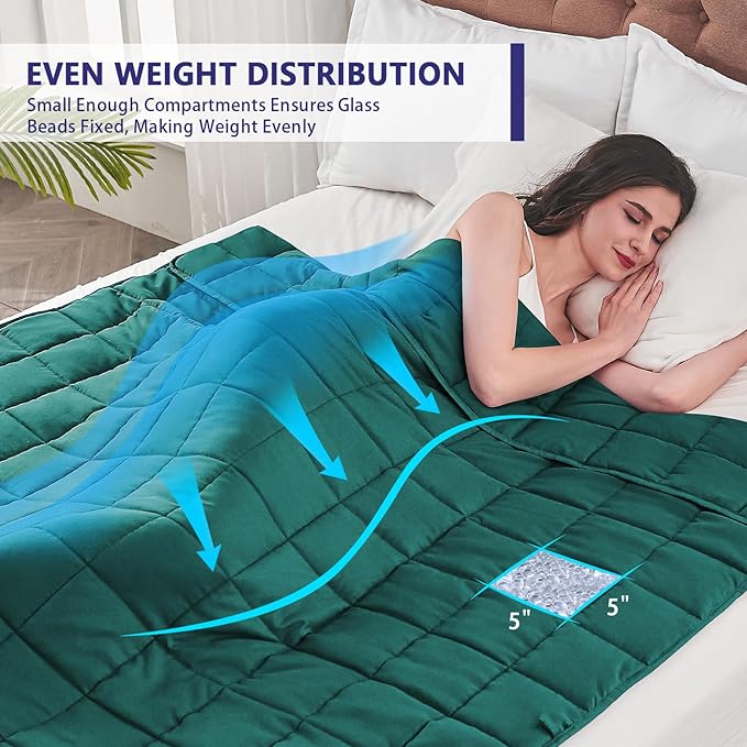 yescool Weighted Blanket for Adults (17 lbs, 60" x 80", Dark Green) Cooling Heavy Blanket for Sleeping Perfect for 160-180 lbs, Queen Size Breathable Blanket with Premium Glass Bead, Machine Washable