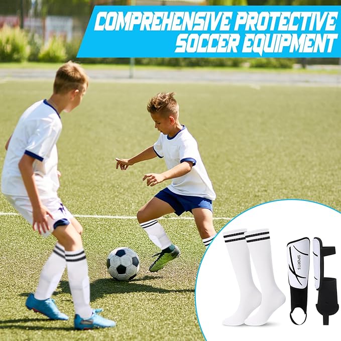 Soccer Shin Guards and Socks Kids Youth Lightweight Soccer Pads Defender with Ankle Protection Ski Shin Guards Football Equipment for Age 4-14 Toddler Boys Girls Teens