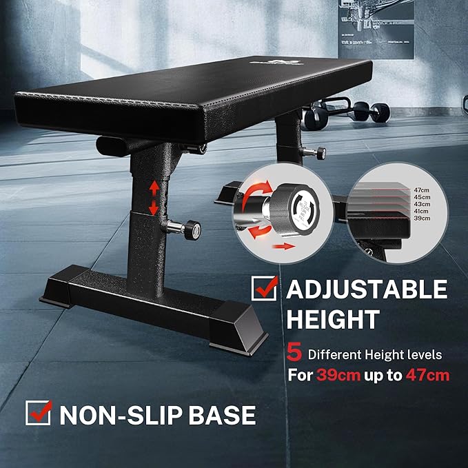 Flat Weight Bench - Heavy Duty Foldable Workout Bench for Home Gym, 1300lb Capacity Adjustable Strength Training Bench Press for Ab and Full Body Exercises, Sturdy and Easy to Fold