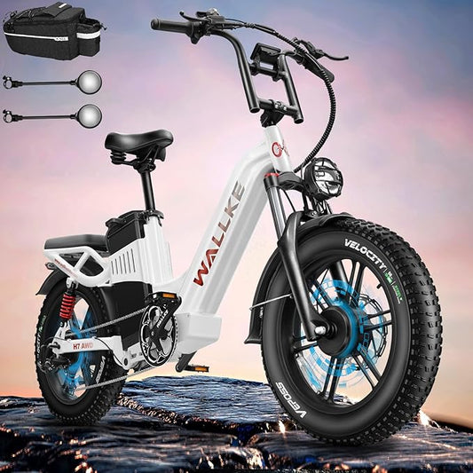 W Wallke H7 AWD Dual Motor Electric Bike for Adult, 48V 60Ah/40Ah Removable Battery, Long Range 32-34MPH Fast Ebike, 20" Fat Tire Mountain Offroad All Terrain Full Suspension E-Bicycle, UL2849 List