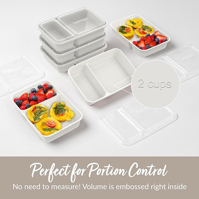 Bentgo 20-Piece Lightweight, Durable, Reusable BPA-Free 2-Compartment Containers - Microwave, Freezer, Dishwasher Safe - Whisper Gray