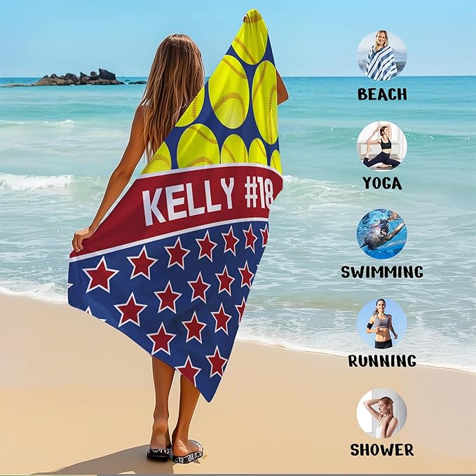 Personalized Beach Towel With Name, Custom Beach Towel with Text, Customized Microfiber Pool Towel, Quick Dry & Absorbent Swim Towel for Adult,Anniversary, Birthday, Summer Holiday,vacation, Tennis
