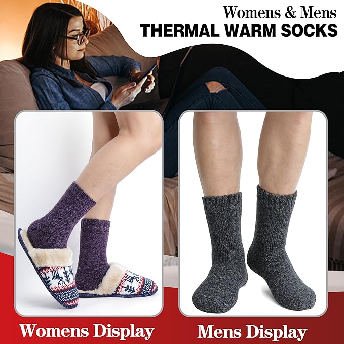 3 Pairs Warm Thermal Socks for Women & Men Winter Ski Thick Boot Insulated Socks for Cold Weather