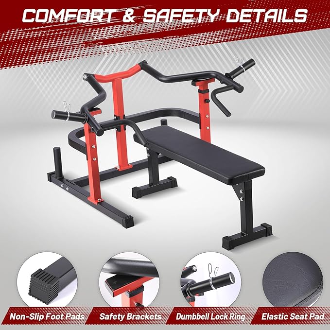 Chest Press Machine, Weight Bench Press Machine, Adjustable Flat Incline Bench with Independent Converging Arms, Multifunctional Bench Press Rack for Home Gym Equipment