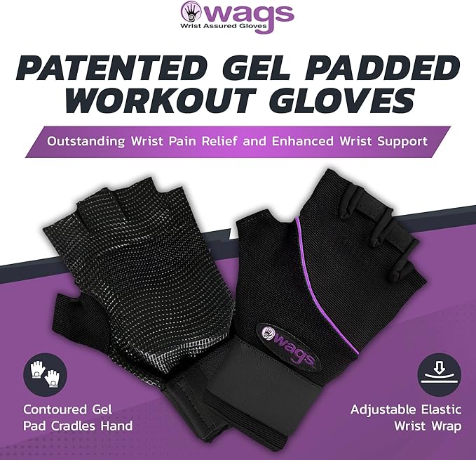 WAGs Ultra Wrist Assured Gloves - Workout Gloves with Patented Ergonomic Gel Pad and Wrist Wrap, Medium