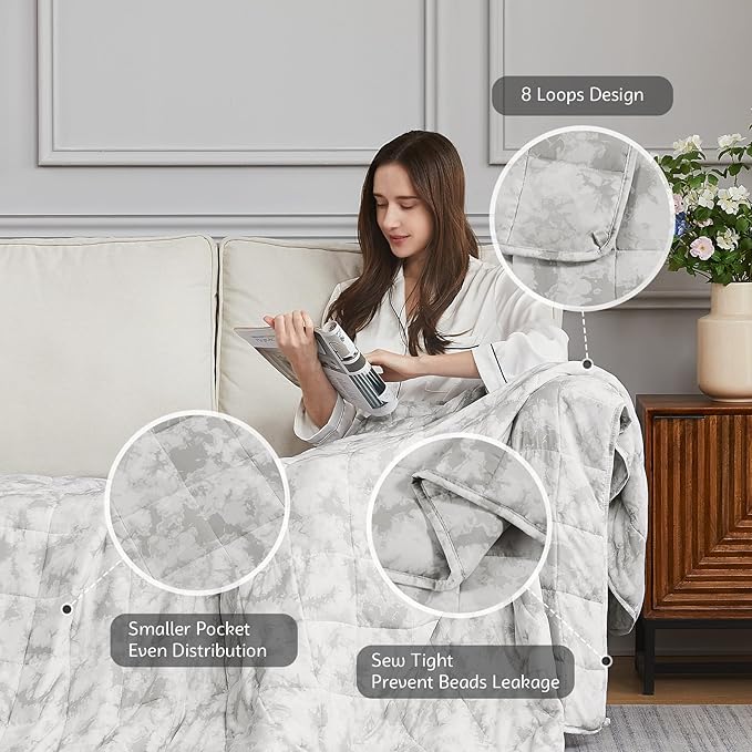 L'AGRATY Weighted Blanket - 60"x80" 20lbs Cooling Breathable Heavy Blanket Microfiber Material with Glass Beads for Adult All-Season Summer Fall Winter Soft Thick Comfort