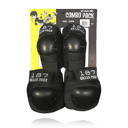 187 Killer Pads Knee Pads, Elbow Pads Combo Pack, Black, X-Small