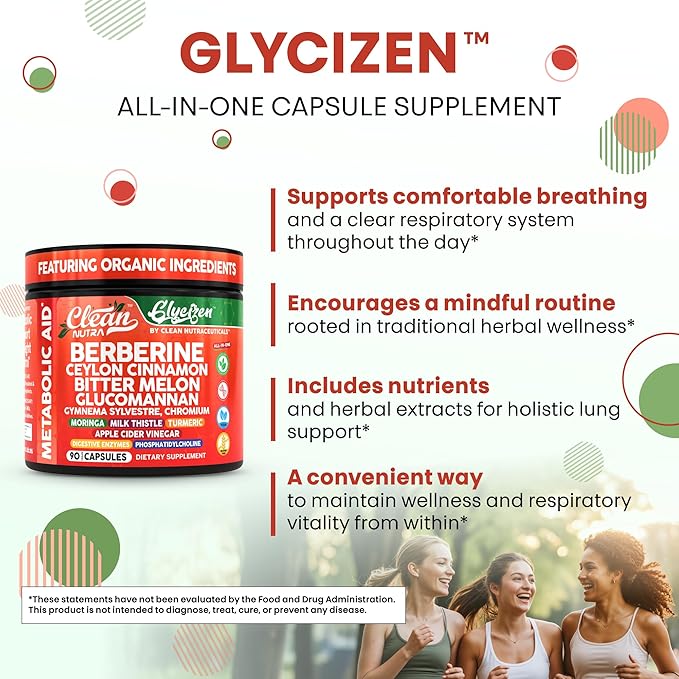 Clean Nutra Berberine Ceylon Cinnamon Bitter Melon Glucomannan Gymnema Sylvestre Chromium Moringa Milk Thistle Turmeric Apple Cider Vinegar Digestive Enzymes Inositol Supplement 90 Capsules
