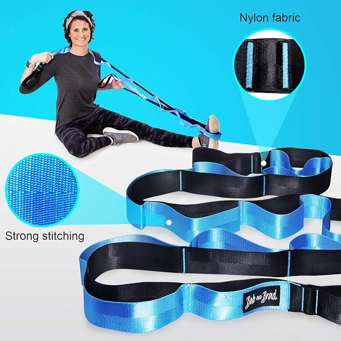 BOB AND BRAD 12 Loop Yoga Stretch Strap - Non-elastic for Stretching, Physical Therapy, Pilates, Dance, Gymnastics, and Athletic Trainers With Carry Bag