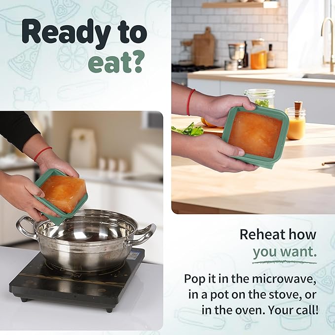 2-Cup Silicone Freezer Trays with Lids – Perfect for Meal Prep, Portion Control, and Easy Freezing-Meal Prep Container Molds for Soup,Leftovers (Green, 4 pack)