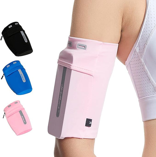HiRui Running Armband Sleeve Universal Sports Armband Cell Phone Holder Armband for Exercise Workout, Compatible with iPhone 16/15/14/13/Plus/Pro Samsung Galaxy All Phones (S, Pink)