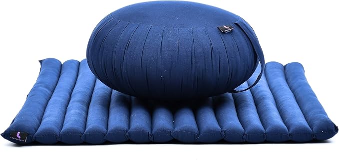 Leewadee Meditation Cushion Set – 1 Round Zafu Meditation Pillow and 1 Square Roll-Up Zabuton Meditation Mat, Pillows Bundle Filled with Kapok
