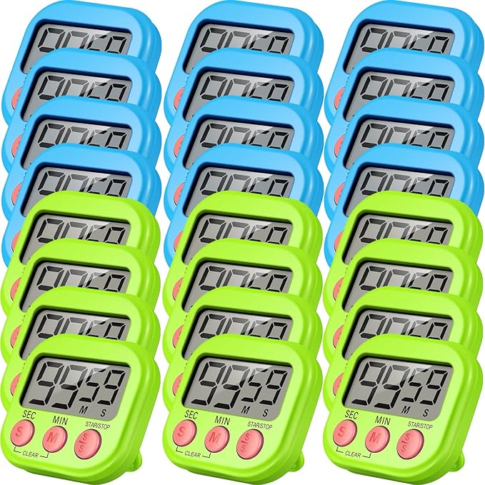 Weewooday 24 Pcs Digital Kitchen Timer Magnetic Timer Bulk On/Off Switch Minute Second Count up Countdown Loud Alarm for Exercise Cook Baking(Blue, Green)
