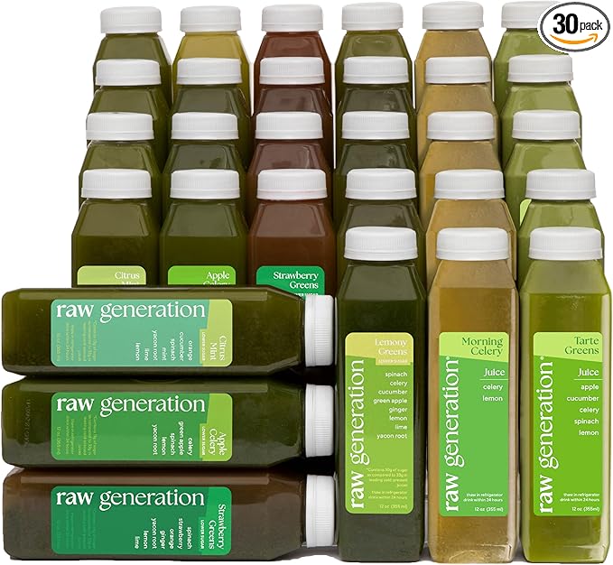Raw Generation 5-Day Lower Sugar Cleanse - Boost Digestion & Eliminate Bloating/Gut, Colon, Liver/Less Sugar & 35gProtein Daily/Non-GMO, 100% Plant-Based Juices