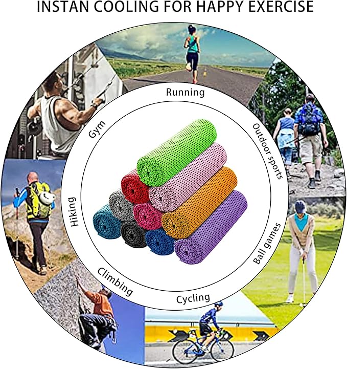 Ponpon 30pcs Cooling Towel Ice Towel Cooling Towels for Neck and Face Microfiber Cooling Towel for Gym, Travel, Yoga, Camping, Running, Outdoor Sport (10 Colors)