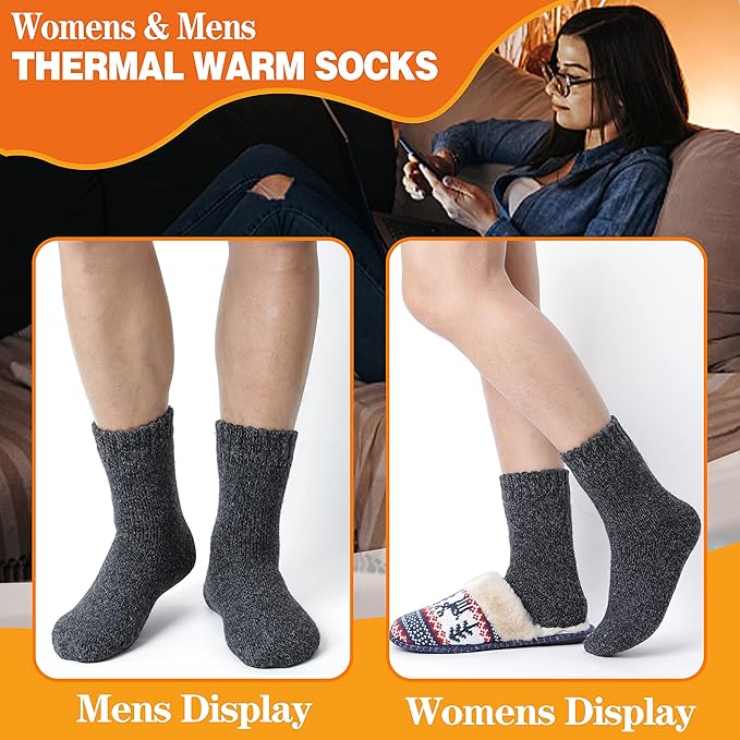 3 Pairs Warm Thermal Socks for Women & Men Winter Ski Thick Boot Insulated Socks for Cold Weather