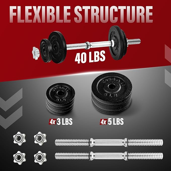 Yes4All Old School Adjustable Dumbbell Set with Weight Plates, Star Lock Collars/Connector, 40lbs to 200lbs Adjustable Weight Plates Set