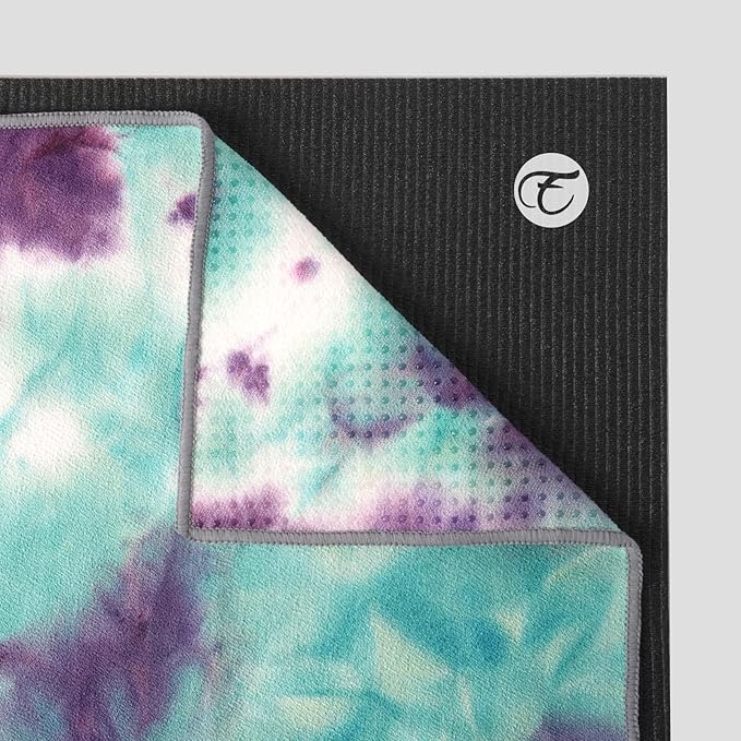 Eunzel 2 Pack Yoga Hand Towel,Microfiber Towel with Grip Dots Sweat Absorbent Non-Slip for Hot Yoga, Pilates and Workout 24" x16",Purple & Blue/Green & Purple (2 Pack)
