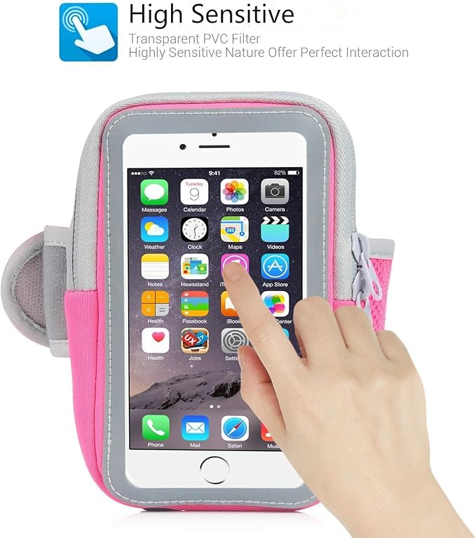 Multifunctional Outdoor Sports Armband Sweatproof Running Armbag Casual Arm Package Bag Gym Fitness Cell Phone Bag Key Holder for iPhone 16 15 14 13 Max Pro Plus Samsung Galaxy Note S24 S23 Edge, Pink