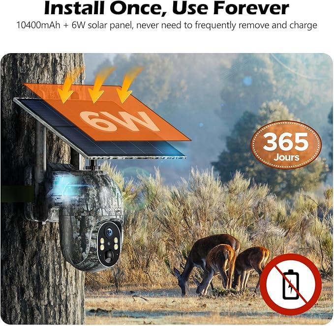 VOOPEAK Cellular Trail Camera, 2.5K Trail Cameras with Color Night Vision, Built-in SIM Card Live Streaming Pan 355ยฐ Tilt 90ยฐ Game Camera Solar Powered Motion Activated No WiFi Needed