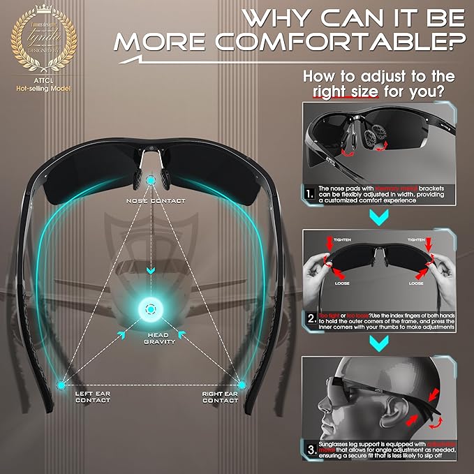 ATTCL Men's Sports Polarized Sunglasses Men for Driving running Fishing Golf - UV Protection Sun glasses Metal Frame