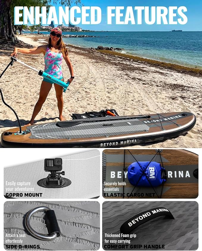 BM Paddle Board Inflatable Stand Up Paddle Board, SUP Paddleboard for Adult, Premium Accessories | Non-Slip EVA Deck & Foam Handles, Camera Mount, Double Action Pump, 85L Travel Backpack