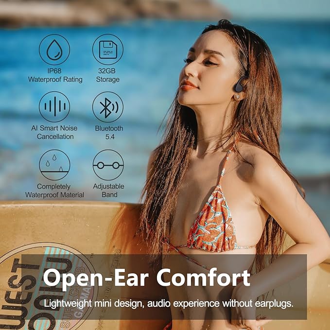 Swimming Headphones,Bone Conduction Headphones Bluetooth 5.4,IPX8 Waterproof,32G Memory Sports Headphone,Underwater Headphone with MP3-Player for Swim,Open Earphones for Swimming (Black X20)