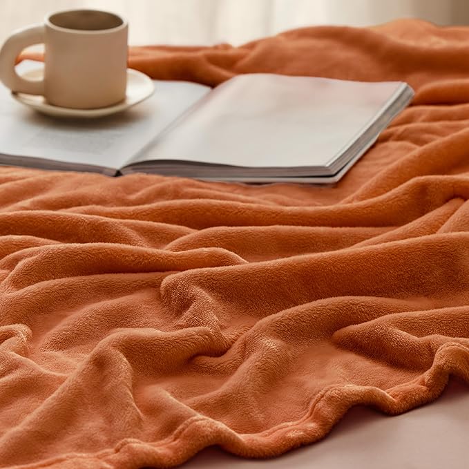Bedsure Fleece Throw XL Blanket Burnt Orange - 300GSM Soft Lightweight Plush Cozy Blankets for Bed, Sofa, Couch, Travel, Camping, 50x70 inches