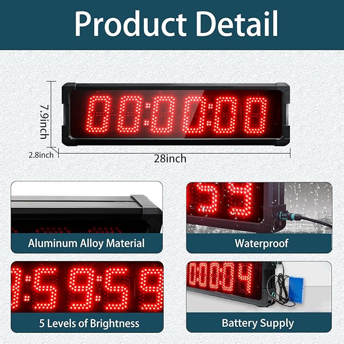 Race Clock with Tripod for Running Events, Large LED Stopwatch with Remote,Countdown/Count up Gym Timer for Home,Wall Digital Time Clocks