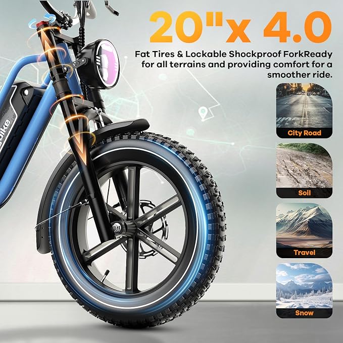 1500W Electric Bike for Adults,48V 20/60Ah Removable Battery Max Range 80Miles & 30MPH Electric Bicycle,20''ร4" Fat Tire Ebike,Adult Electric Bicycles for Commute Beach Snow,E-Bike UL Certified