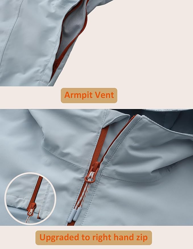 Mens Lightweight Hooded Waterproof Rain Jacket Breathable Raincoat Shell for Outdoor Mountain Hiking