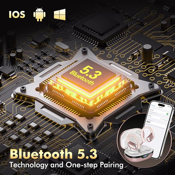 Wireless Earbuds, Sports Bluetooth Headphones, 80Hrs Playtime Ear Buds with LED Power Display, Noise Canceling Headset, IPX7 Waterproof Earphones for Workout/Running (Rose Gold)