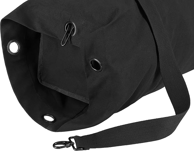 WHITEDUCK Top Load Canvas Folding Duffel Bag, Water Resistant Army Style Shoulder Bag for Men and Women- Gym, Sports, Travel, Hiking, Camping, Backpacking (Large 25" x 42",Black)