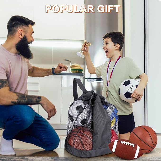 Realspring 6 Pcs Multi Sport Ball Set for Kid Teen Operation Christmas Official Size Football, Basketball, Soccer, Volleyball, Playground Ball, Baseball with Sports Equipment Bag Pump