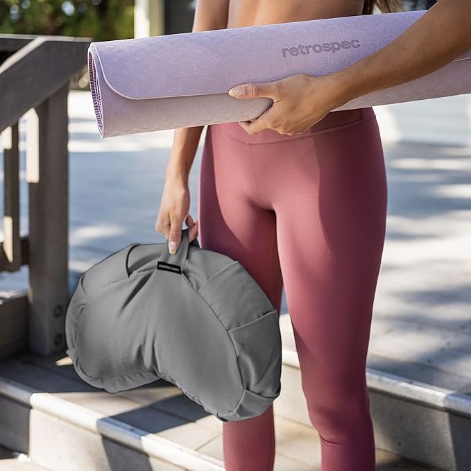 Retrospec Sedona Zafu Meditation Cushion With Buckwheat Hull Fill - Adjustable Yoga & Pilates Support Pillow - 17in Crescent Cotton Cover With Handle