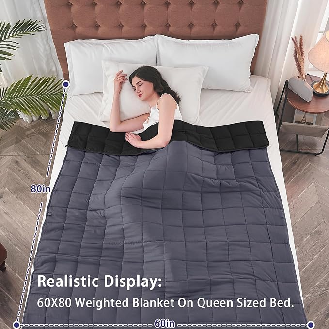 yescool Weighted Blanket for Adults (25 lbs, 60" x 80", Grey& Black) Cooling Heavy Blanket for Sleeping Perfect for 240-260 lbs, Queen Size Breathable Blanket with Premium Glass Bead, Machine Washable