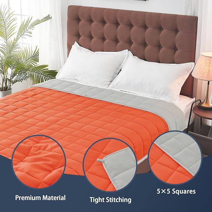 yescool Weighted Blanket for Adults (12 lbs, 60" x 80", Orange) Cooling Heavy Blanket for Sleeping Perfect for 110-130 lbs, Queen Size Breathable Blanket with Premium Glass Bead, Machine Washable