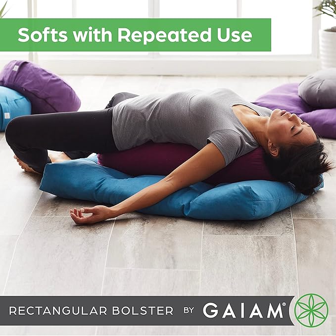 Gaiam Yoga Bolster - Long, Rectangular Meditation Pillow - Supportive Cushion for Restorative Yoga and Sitting on the Floor - Built-In Carrying Handle - Machine Washable Cover'