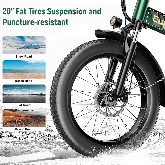 Foldable Electric Bike for Adults, 30+MPH, 48V 20Ah Removable Lithium Battery up to 80Miles, 20" Fat Tire 1000W Peak Motor Dirt Ebike Adult Electric Bicycle for Commute Beach Mountain E Bike