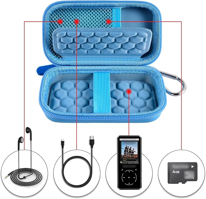 MP3 & MP4 Player Case for SOULCKER/G.G.Martinsen/Grtdhx/iPod Nano/Sandisk Music Player/Sony NW-A45 and Other Music Players with Bluetooth. Fit for Earbuds, USB Cable, Memory Card - Blue