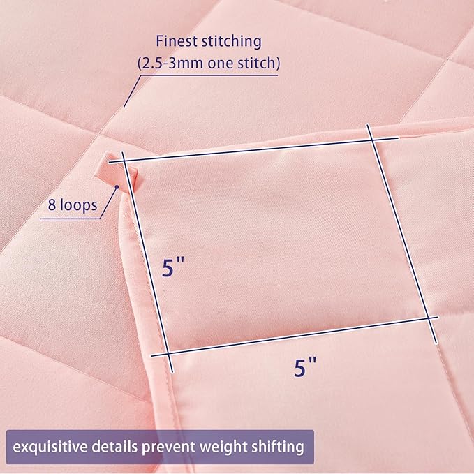 yescool Weighted Blanket for Adults (12 lbs, 60" x 80", Pink) Cooling Heavy Blanket for Sleeping Perfect for 110-130 lbs, Queen Size Breathable Blanket with Premium Glass Bead, Machine Washable