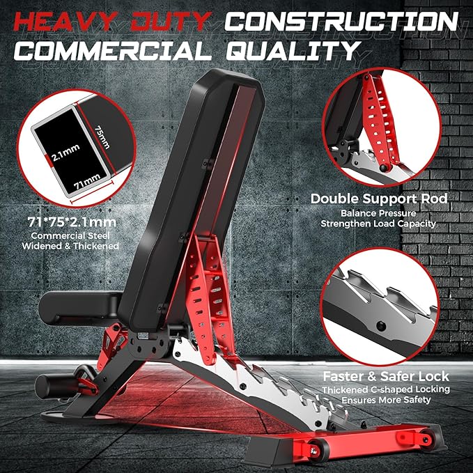 Pooboo Weight Bench, Heavy Duty Bench and 8 Adjustable Positions Workout Bench Press for Home Gym Strength Training