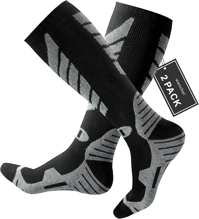 Merino Wool Ski Socks - 2 Pairs Knee High Skiing Socks, Winter Warm Snowboard Thermal Socks