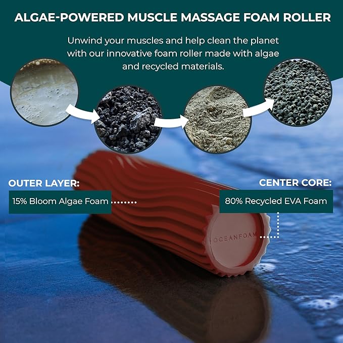 Oceanfoam Ripple Travel Foam Roller (11" x 3.35") Firm Mini Foam Roller for Physical Therapy, Deep Tissue Massage, Back Pain - High Density, Ergonomic Wave Textured - Yoga, Pilates, Exercise (Maroon)