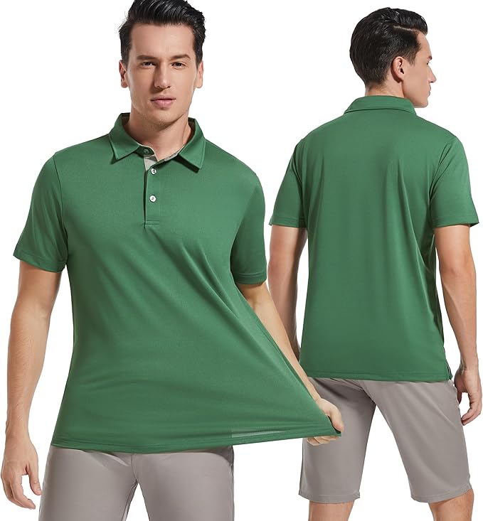 Mens Golf Shirt Short Sleeve Moisture Wicking Dry Fit Performance Solid Casual Pique Collared Golf Polo Shirts for Men