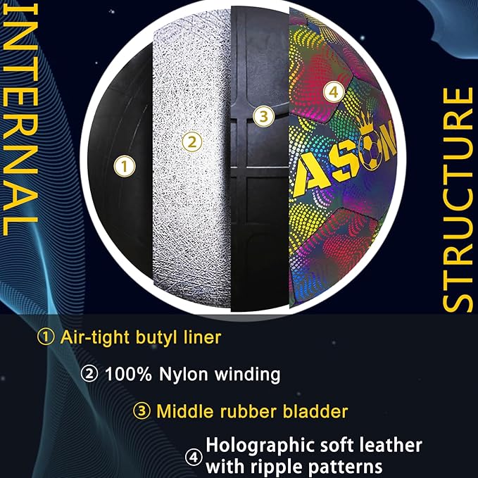 Soccer Ball, Holographic Reflective Glowing Soccer Ball for Men Women Training