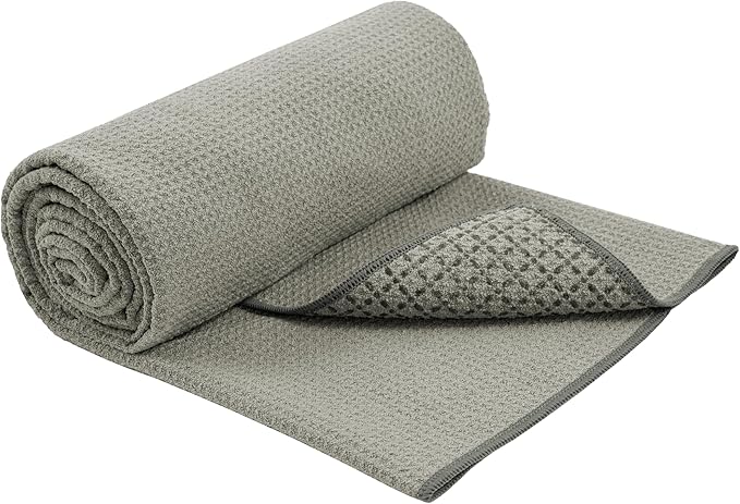 S&T INC. Yoga Mat Towel with Non-Slip Grip, Enhanced Silicone Grip, Soft and Absorbent for Gym, Pilates, and Hot Yoga Mat, 1 Pack, 24 inches x 72 inches, 340GSM, Grey