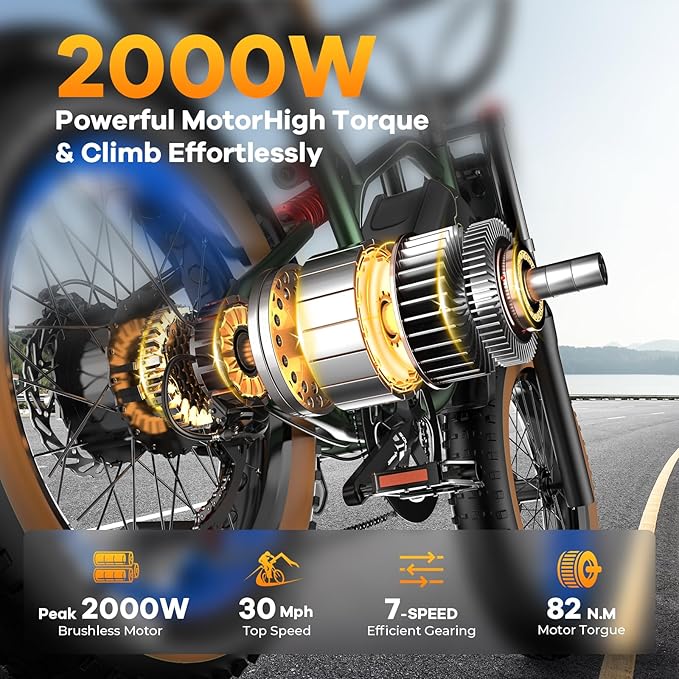 1500W Electric Bike for Adults,48V 20/60Ah Removable Battery Max Range 80Miles & 30MPH Electric Bicycle,20''ร4" Fat Tire Ebike,Adult Electric Bicycles for Commute Beach Snow,E-Bike UL Certified