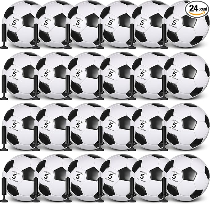 Sotiff 24 Pcs Size 5/4 Soccer Ball Bulk with 24 Pump Deflated Soccer Balls for Kids Teen Football Bulk for Game Training School Team Sports Adults Player Practice Outdoor